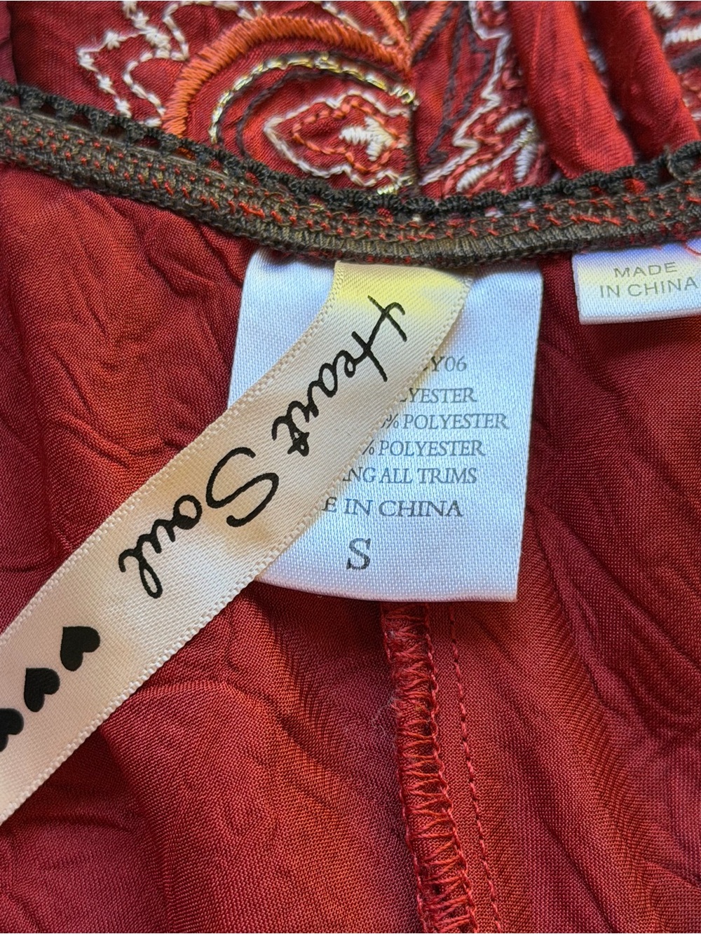 Heart Soul Y2K Boho Red Embroidered Studded Empire Waist Top | Small - Picture 5 of 5